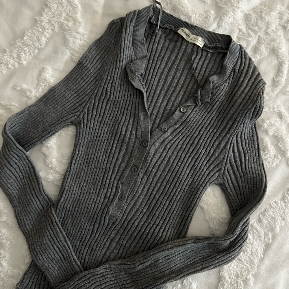Pull&Bear Charcoal Ribbed Cardigan